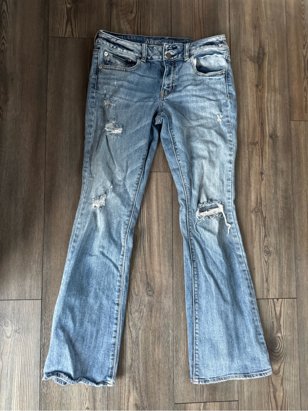American Eagle Outfitters Artist Stretch Light Blue Distressed Flare Jeans